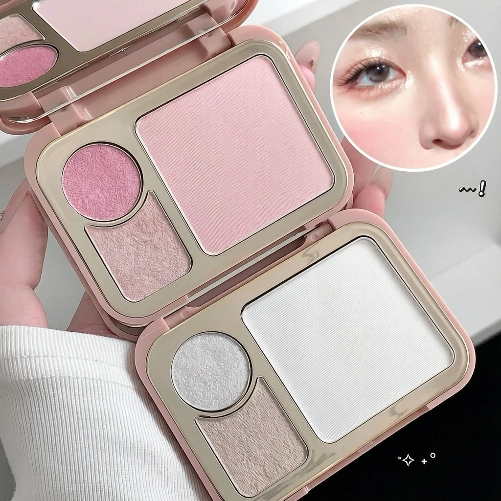 Kakashow 3 in 1 Multi-Use Face Palette Blush Highlighter Shimmer Powder Smooth Texture Stereo Face Makeup
