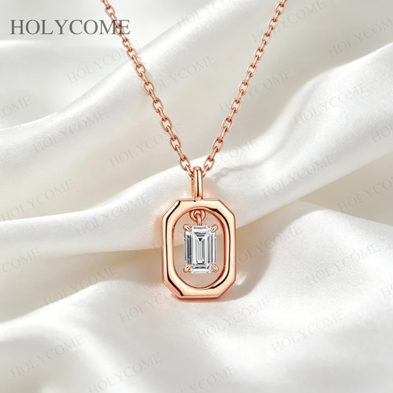Smaragdschliff Moissanit-Anhänger 925 Sterling Silber Rechteckige Plakette Halskette D-Farbe Minimalistischer Alltagsschmuck Feiner Schmuck – Detail 7