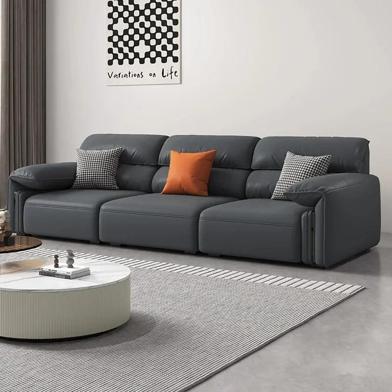Italian style minimalist, ancient style leather sofa living room first-floor cowhide small apartment retro straight leather art
