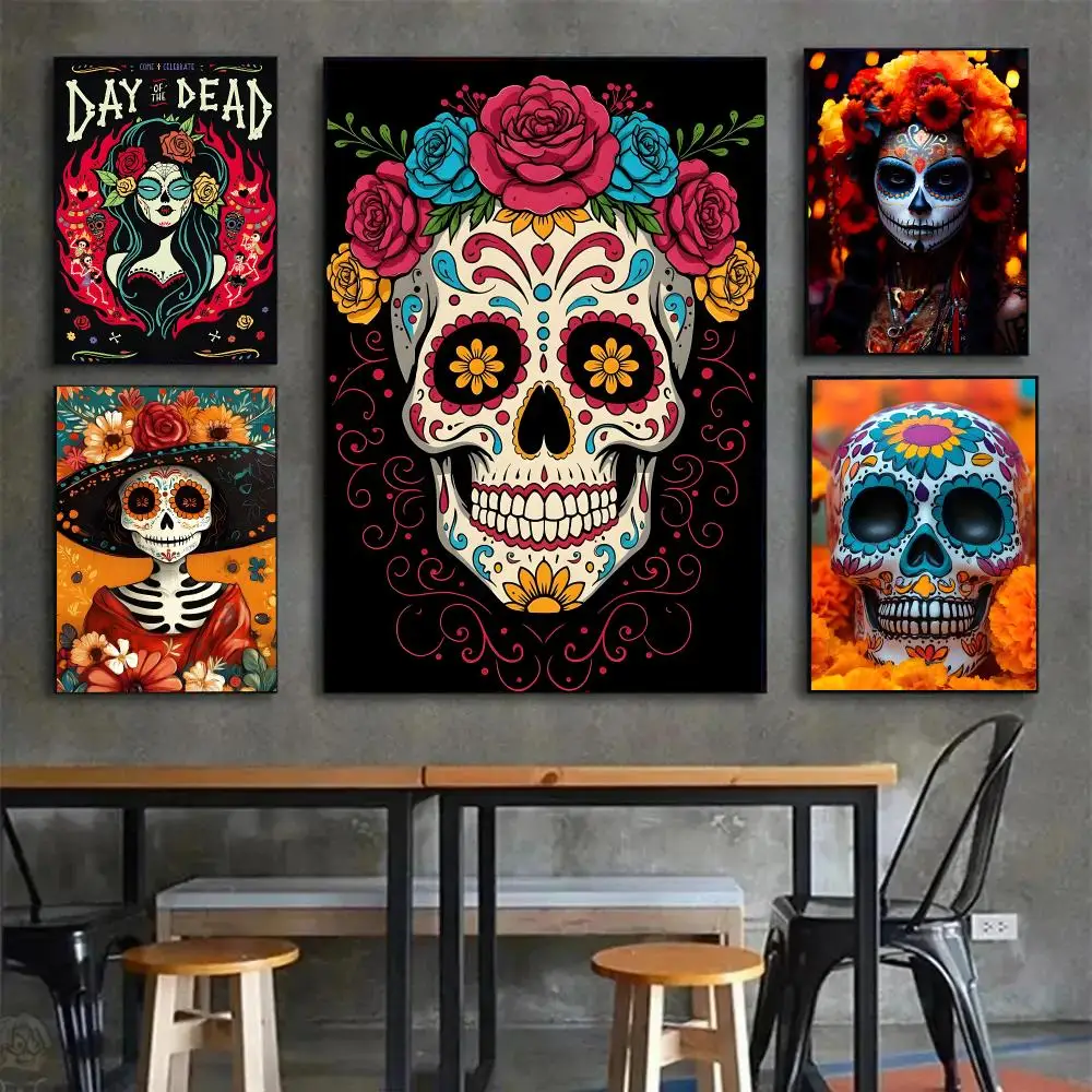 Festival Culture Day Of The Dead Poster Painting Wall Art Mural for Living Room Home Decor and Gifts
