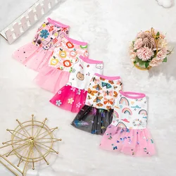 Spring Summer Dog Cat Dress Lace Design Puppy Skirt Dogs Clothes Cute Floral Dog Clothing Mesh Printing Pet Skirt Clothing