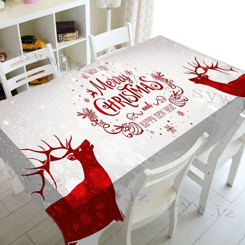 Christmas Elk Print Kitchen Rectangle Tablecloth Party Decoration Waterproof Tablecloth Home Gathering Wedding Decor Tablecloth