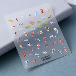 5d Karpfen Koi Nageletikett, Green Lotus, Kawaii Red Nail Slider für Relief Maniküre, DIY -Acrylnägel, Fischzubehör, Abziehbild 7 Hauptverkaufsaufkleber Karpfen Koi - №6