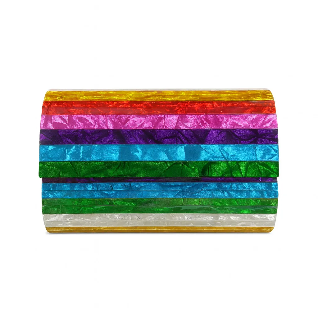 Women Acrylic Splicing Strip Bag New Stylish Colorful Evening Clutch Bag Party Purse Clutch Lady Crossbody Bag