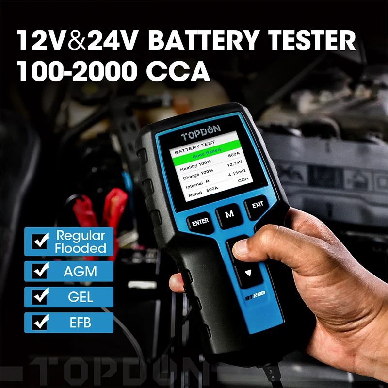 TOPDON BT200 100-2000CCA Load Tester Cranking System 12V 24V Automotive Motorcycle Digital Car Battery Analyzer Tester