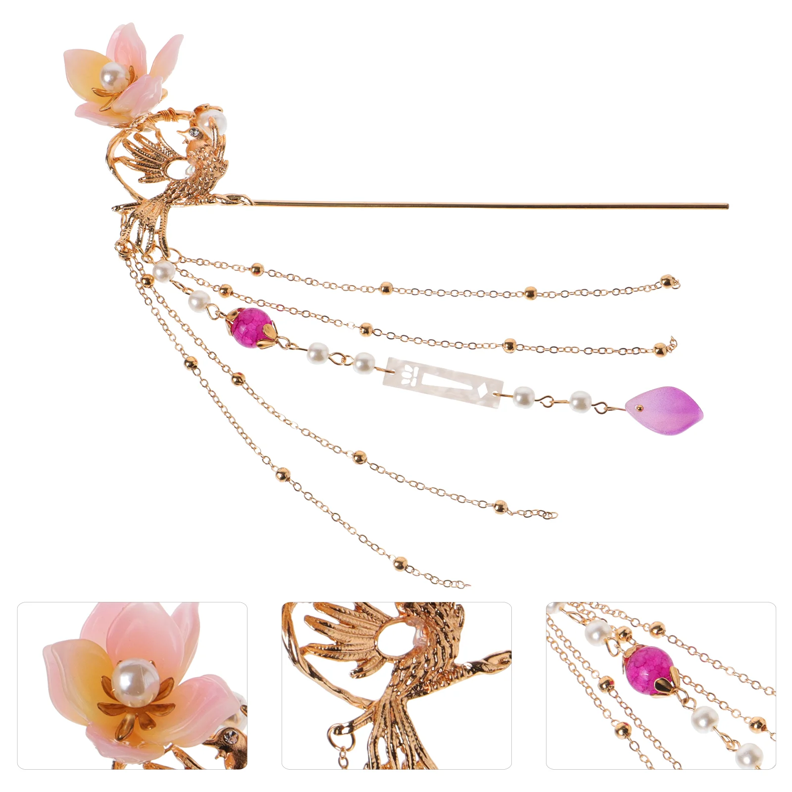 

Pearl Hair Pins Hairpin Retro Long Clip Metal Classical Tassel Accessories Pink Miss