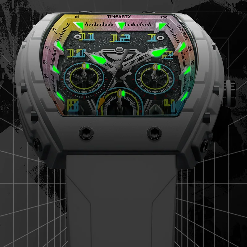 Timeartx 5001 جودة عالية Tonneau ساعة مزدوجة كبيرة 30 متر مقاوم للماء مضيئة الأيدي ساعة اليد الرجال كرونوغراف كوارتز التقويم