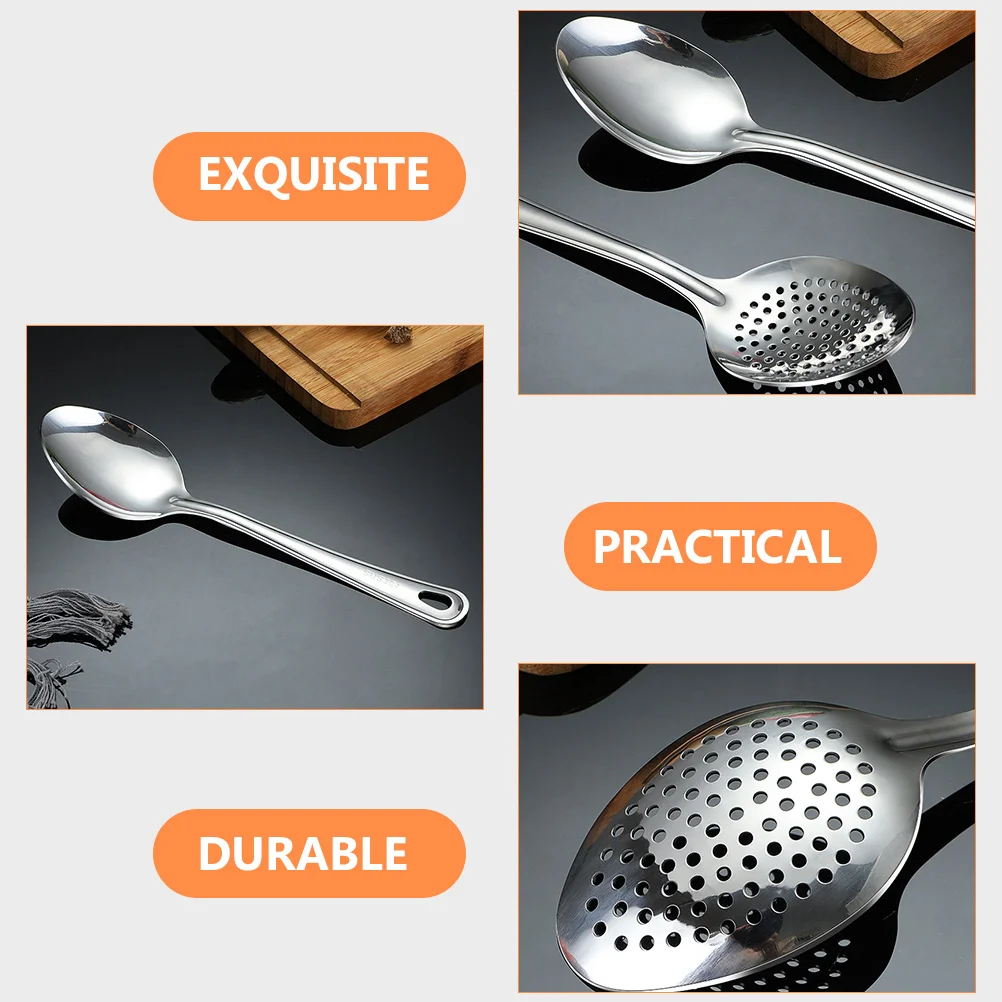 Colador de acero inoxidable, cuchara para servir, accesorios de cocina, cucharas, cucharada, utensilios ergonómicos con ranura plateada, 2 uds.