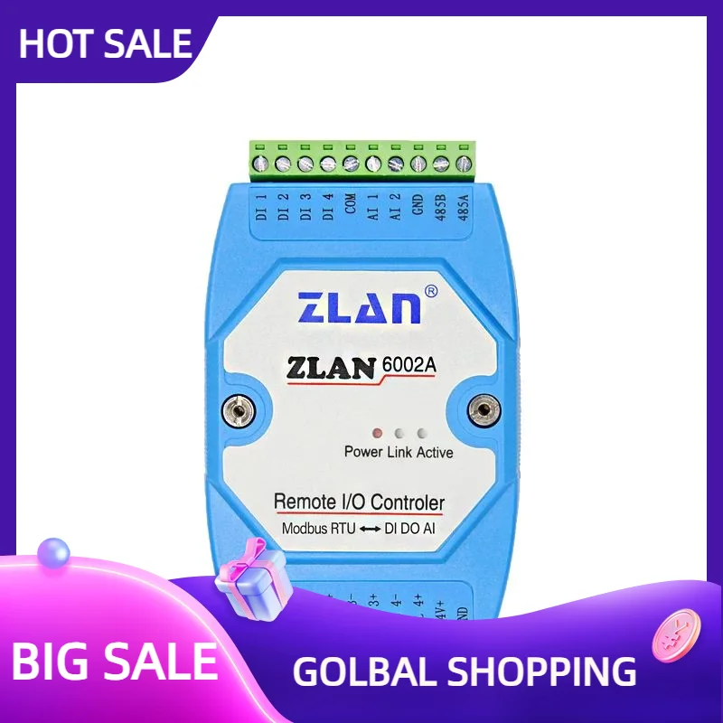 

Горячие продажи 2 AI 4 DI 4 DO RS485 modbus RTU модуль ввода-вывода цифровой вход аналоговый переключатель дистанционного управления ZLAN6002A