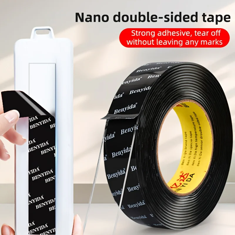 300cm Black Film Transparent Nano Double-Sided Tape, High Viscosity Seamless Automotive High-Temperature Resistant Glass Tape