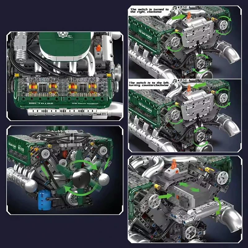 Mold King 10182 การวิเคราะห์รถของเล่นมอเตอร์ V8 ถังเครื่องยนต์ Building Block Assembly ถังเครื่องยนต์อิฐเด็กคริสต์มาสของขวัญ