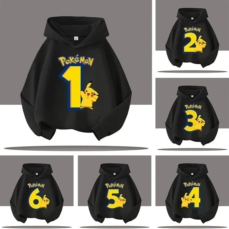 

1-12 years old children's hooded pullover long-sleeved boys' sports shirt with Pikachu digital cartoon print casual top Pokémon