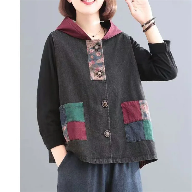 

2026 Women's Denim Vest Coat Spring Summer New Suit Collar Retro Ladies Cowboy Vest Mid Length Version Loose Lady Horse clip