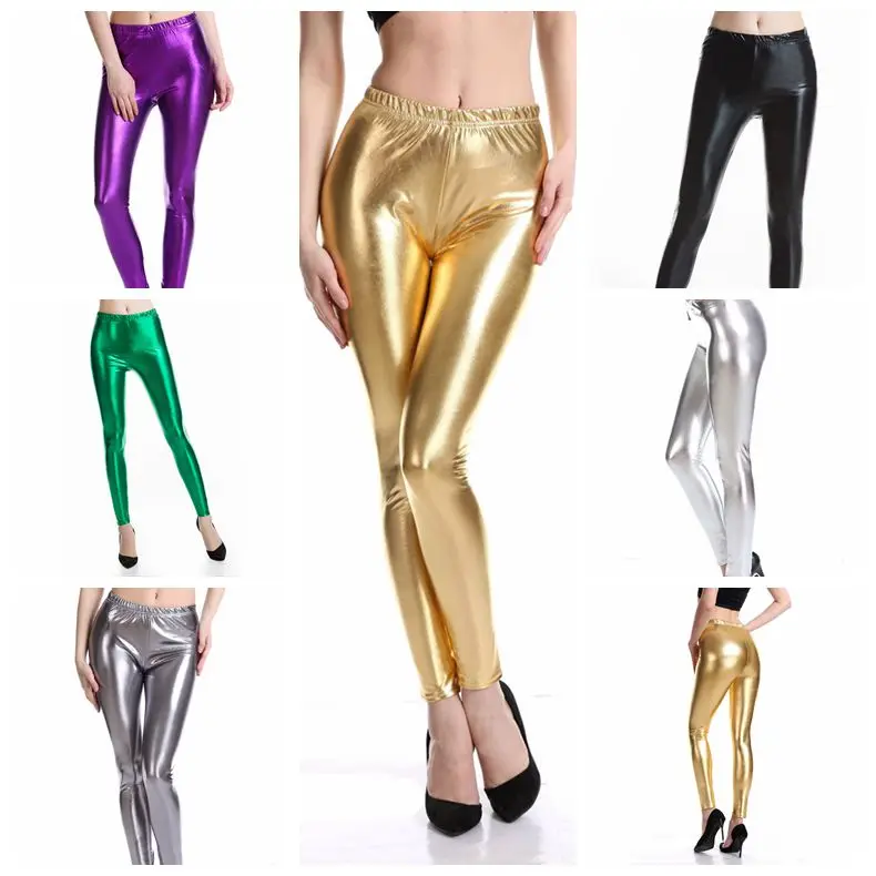 光沢のあるレザーセクシーなクラブフィットパンツ Ro パフォーマンスフィットパンツ ロングレギンス ポリエステル生地 小足パンツ