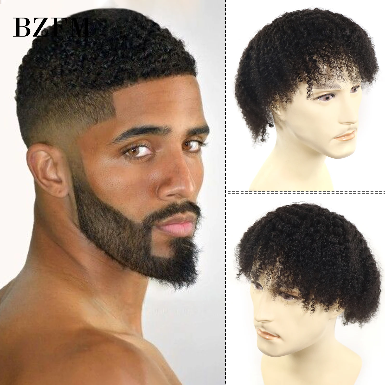 6mm Afro Curly Men Toupee Natural Black Full Lace Base Toupee For Men 6