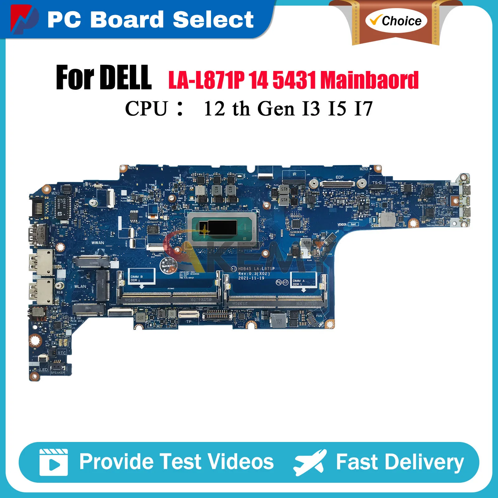 

Материнская плата для ноутбука Dell Latitude 5431 LA-L871P с процессором I5 I7 12-го поколения CN-0096H8 01DFGR 0Y3Y5J 03P1X8 100% полностью протестирована