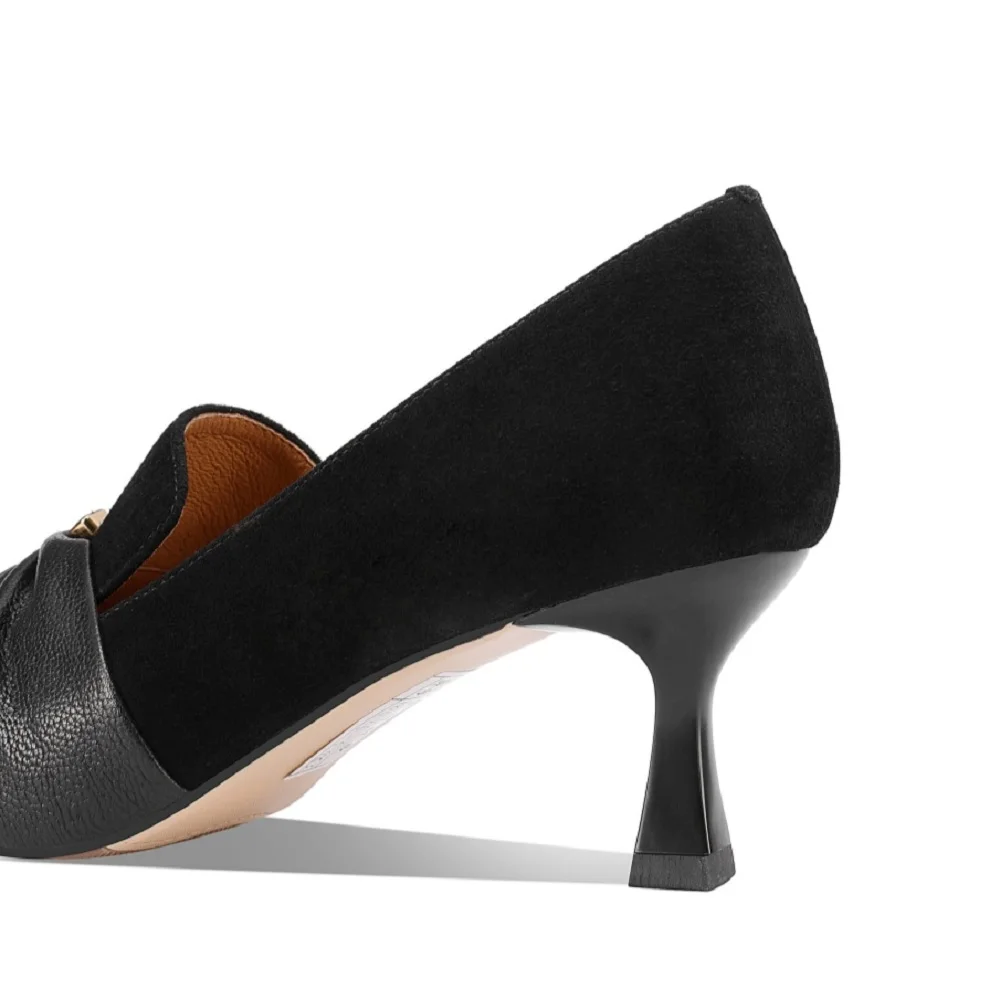 【JOCHEBED HU】Women\'s Handmade Genuine Leather Heel Shoes New Retro Suede Shallow Mouth Pointed Shoes Business Shoes 33-43