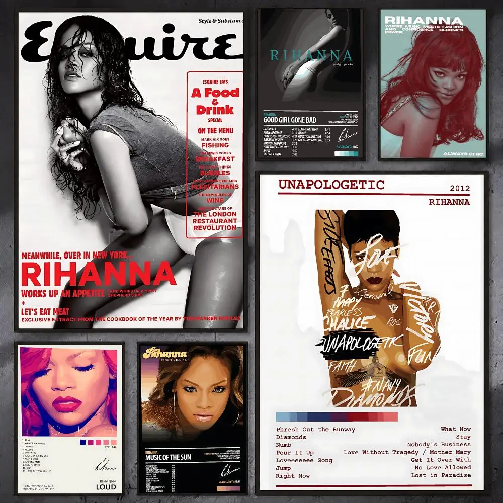 R-Rihanna SINGER Album Poster Waterproof Sticky Wall Art Print For Bedroom Living Room Hallway Bar Home Decor