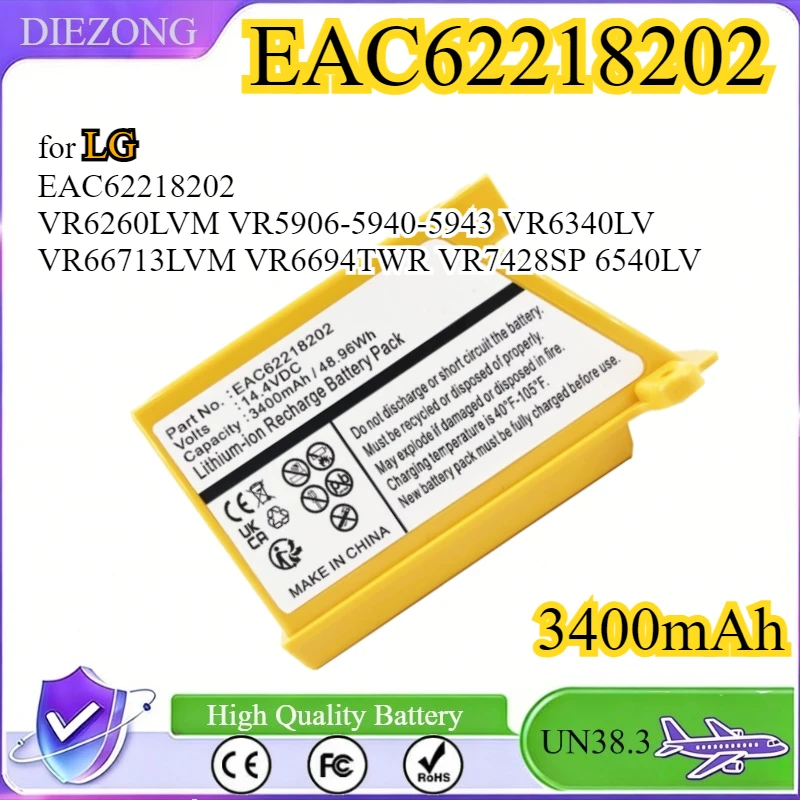 3400mAh Robot Vacuum Cleaner Battery for LG EAC62218202 VR6260LVM VR5906-5940-5943 VR6340LV VR66713LVM VR6694TWR VR7428SP 6540LV