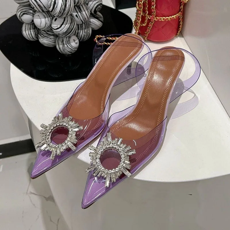 Pointed Toe Clear PVC Thin High Heels Sandals Women Butterfly-knot Rhinestone Decor Sexy Sandalias Summer Party Dress Shoes