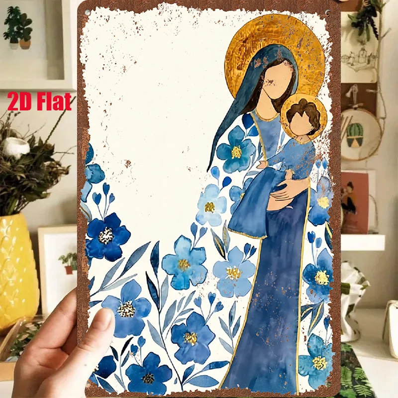 2D Flat - 1pc 2D[Flat] Metal Sign Retro Tin Painting, 8X12 Inches/20X30 Cm, Depicting a Female Figure Holding a Baby, Surrounded