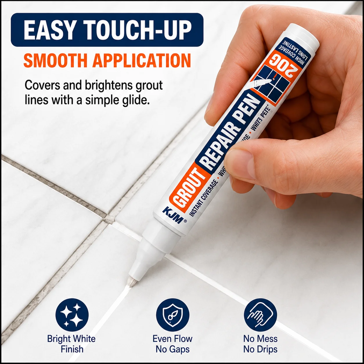 KJM Tile Grout Touch-Up Marker 20G Mildew Resistant Waterproof Ceramic Tile Gap Repair Pen for Bathroom Kitchen Floors