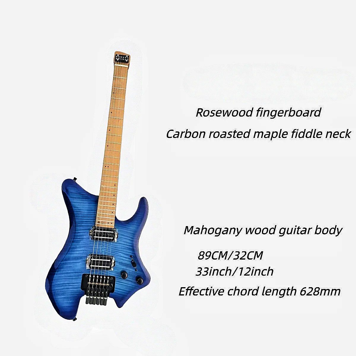 Headless Double Shake Blue Tiger Pattern Electric Guitar Rock Performance Heartfelt Gift