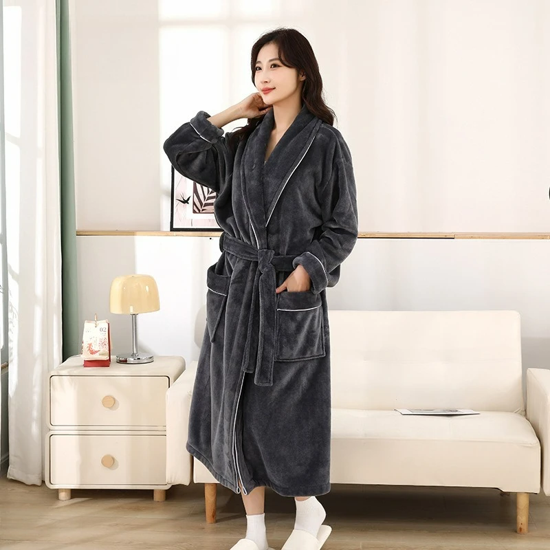 

Thickened Extended Flannel Couples Robe Winter Sleepwear Bathrobe Men's Autumn Coral Fleece Home Clothes V-neck Sexy Style