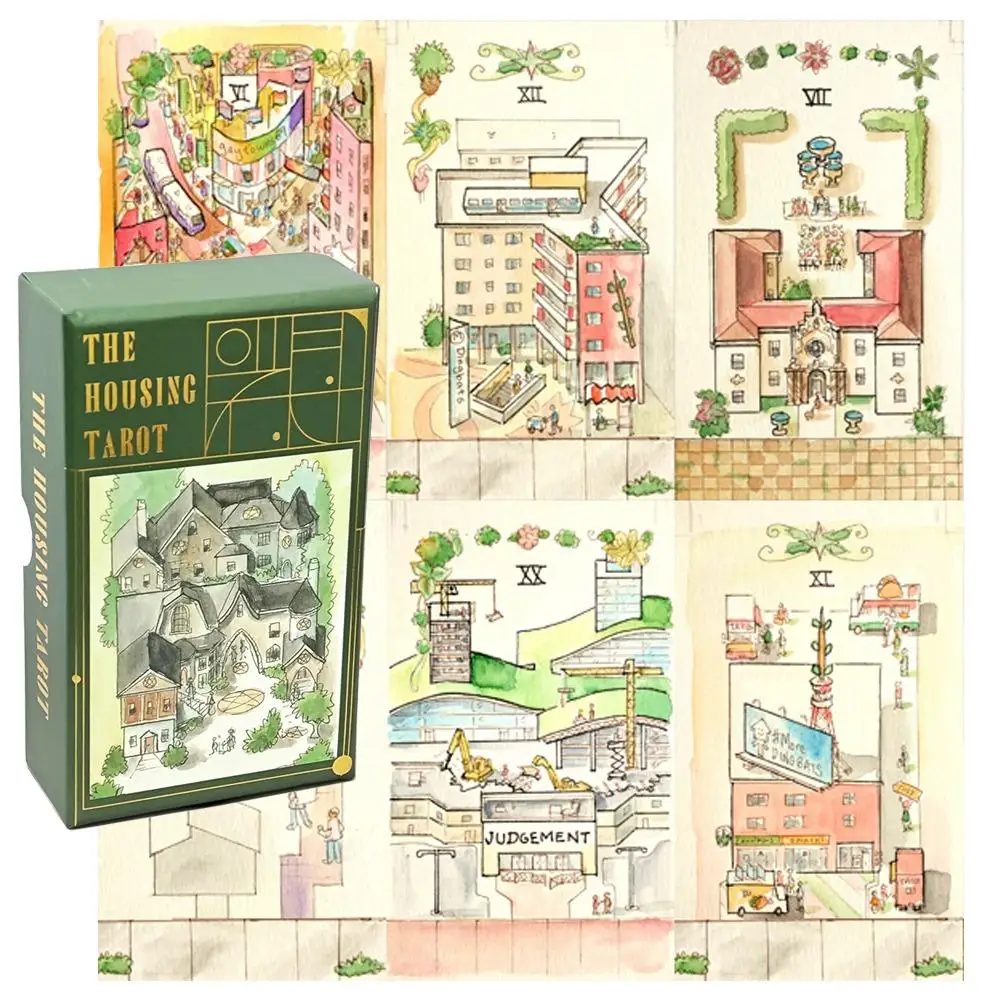 12*7cm The Housing Tarot Deck 78 Pcs Daily Tarot Cards Printed on 350GSM Cardstock Packed In Rigid Box with Green Gilded Edges