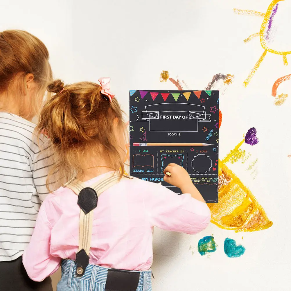 1Set Double-Sided Wooden Chalkboard Hanging Sign for First Day of School Kindergarten Preschool Children Back to School