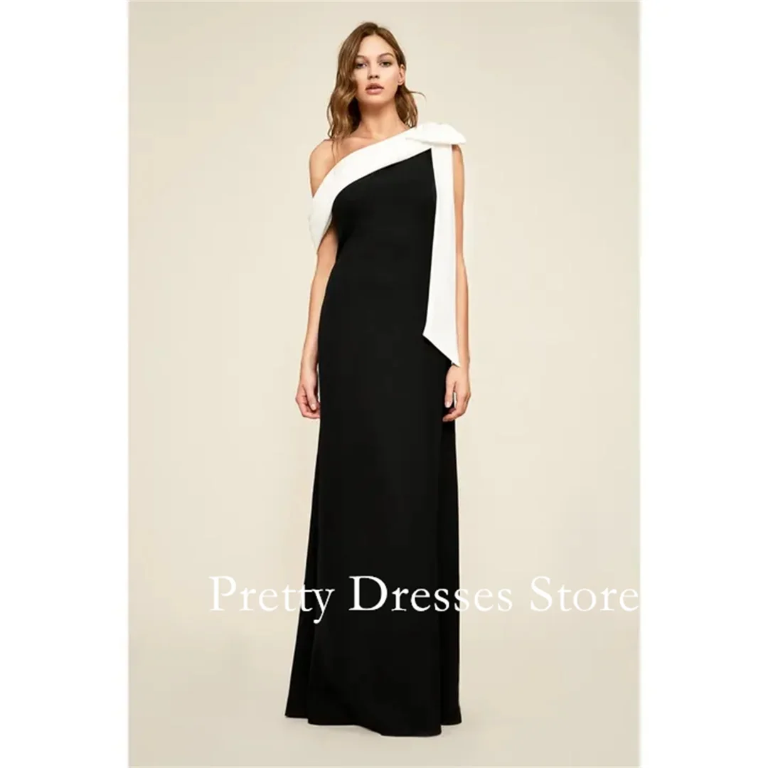 

One-Shoulder Black and White Crepe Maxi Dress Ruched Gown Evening Dresses Customized Party Prom Gowns Formal vestidos de fiesta