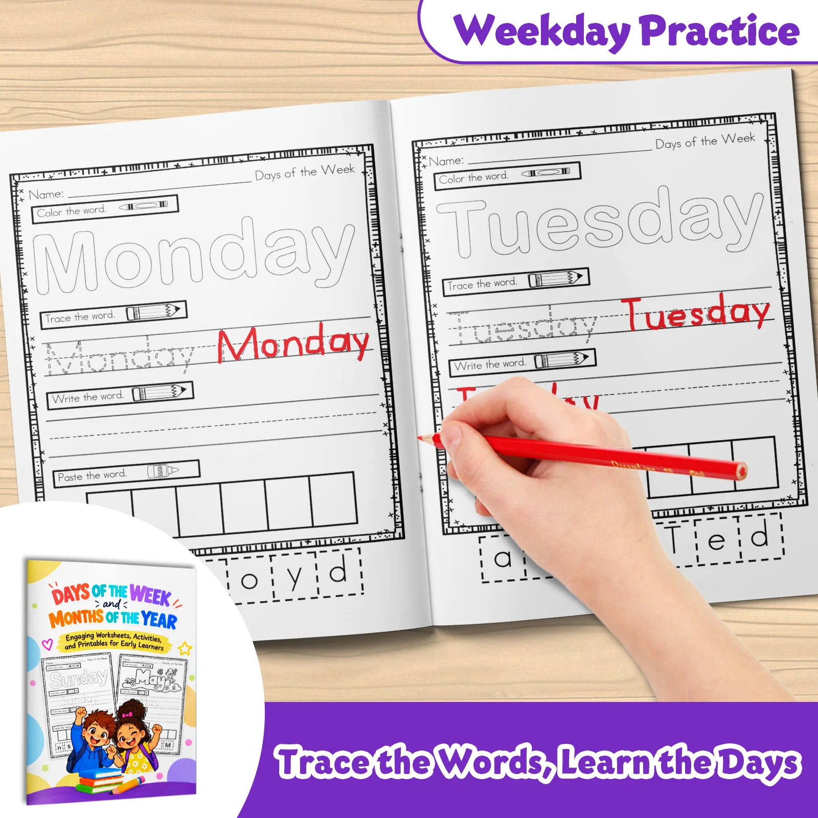 Days of the Week & Months of the Year Workbook for Kids, Trace, Write, Color and Cut-and-Paste Activities with Calendar
