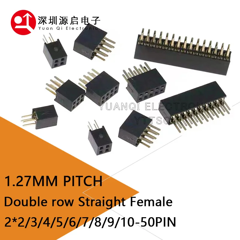 10PCS 2X2/3/4/5/6/7/8/9/10/12/15/20/25P/30/40p/50P PIN Double row Straight FEMALE PIN HEADER 1.27MM PITCH Strip Connector Socket