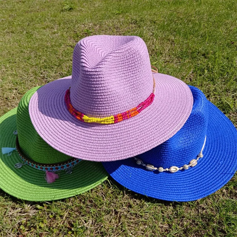 gorra 2024 Summer Straw Hat Jazz Top Adjustable Outdoor Travel Sun Hat Sun Protection Hat Bikini 여름모자