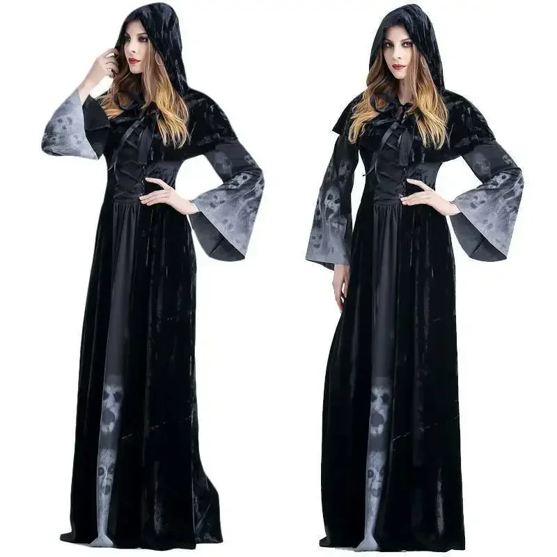 Robe de Barrage de Sorcière Gothique pour Femme, Costume de Cosplay, Tenues d'Horreur d'Halloween, 2024