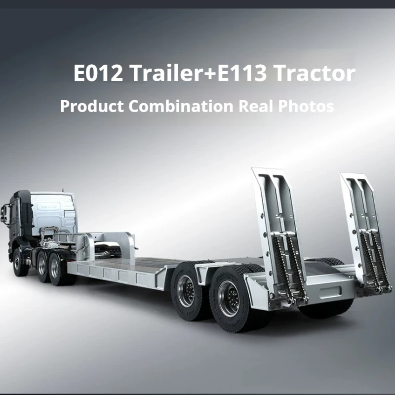 Double Eagle E012 Metal Trailer 1/14 Double Axle Flatbed Trailer Model Stainless Steel Simulation Trailer Loading 15KG Model Toy