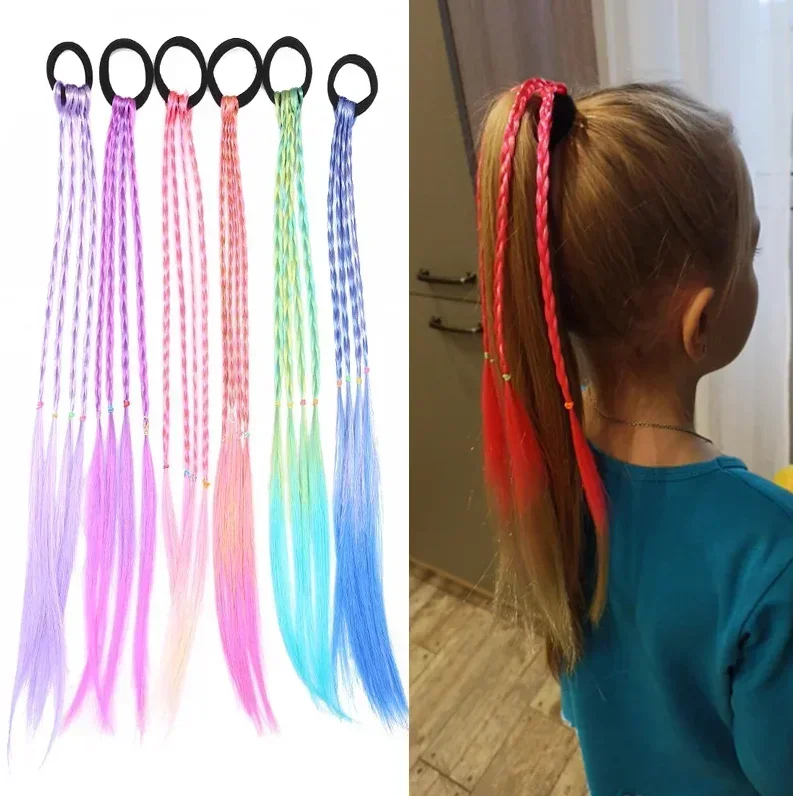 Korean Fashion Kids Wig Braids Girls Dirty Braid Elastic Hair Ties Rope Children Gradient Barrettes Headwear Hair Accessories