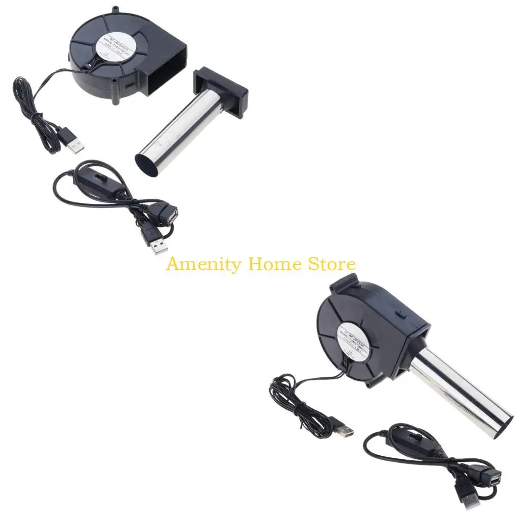 F26C High Efficiency 5V Centrifugal Fan With Long Steel Tube For Outdoor Cooking Three Speed Mode Portable Firepit Accessory