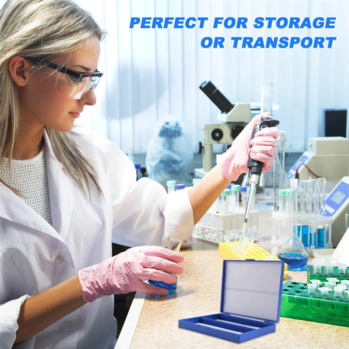 Popular  Royal Blue Plastic Rectangle Hold 100 Microslide Slide Microscope Box