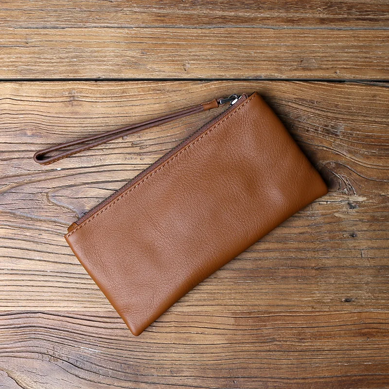 NZPJ Echtem Leder männer Kupplung Top Schicht Rindsleder Lange Zipper Brieftasche Aus Weichem Leder frauen Brieftasche Große Kapazität Dünne telefon Tasche – Detail 13