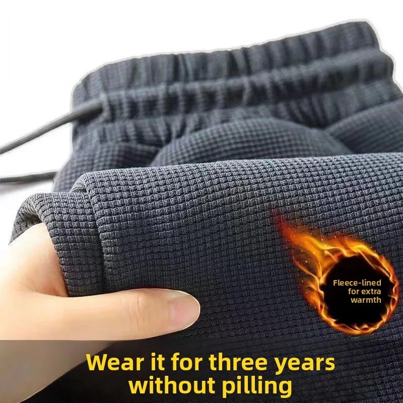 Thick Fleece Waffle Sweatpants for Men Autumn Winter, Loose Straight Leg Plus Size Casual Sports Trousers All Match Daily Pants
