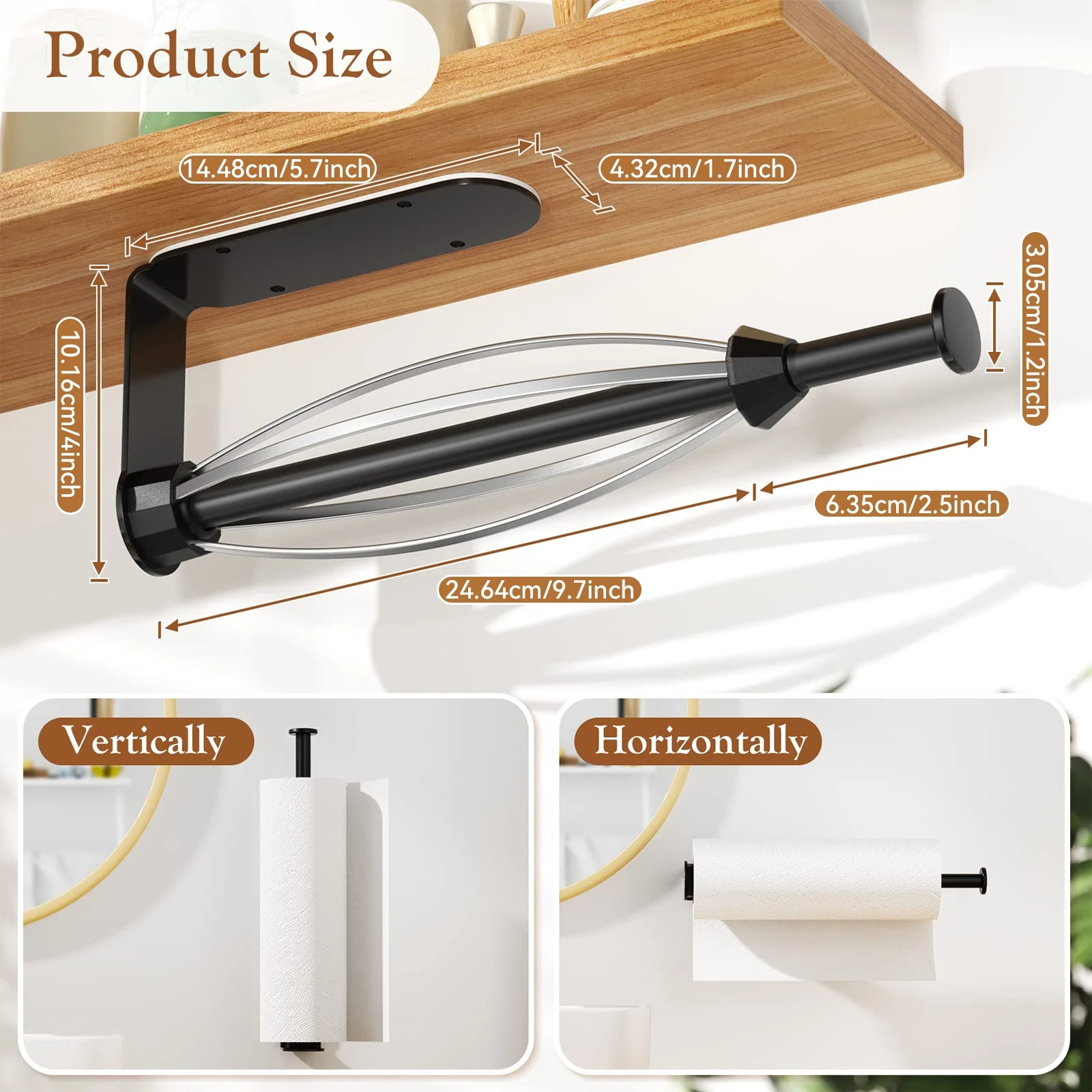 Wall Mounted Paper Towel Holder, 1 Count Self-adhesive Paper Towel Holder, Space Saving Under Cabinet Paper Towel Holder