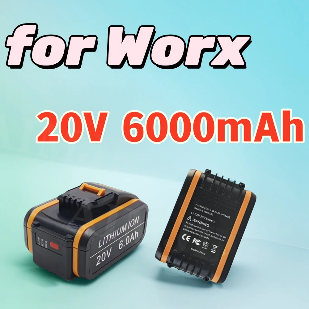 

WA3551 WA3553 Replace for Worx 20V 6000mAh Li-ion Rechargeable Battery , Cordless Power Tools WA3572 WX176