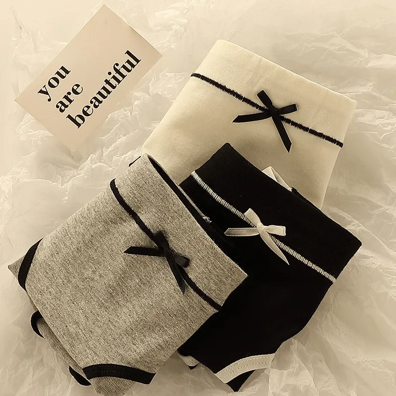 3dílná bavlněná dámská spodní souprava, prodyšné bavlněné kalhotky pro dívky, měkké kalhotky s vysokým pasem, studentský styl - náhled 2