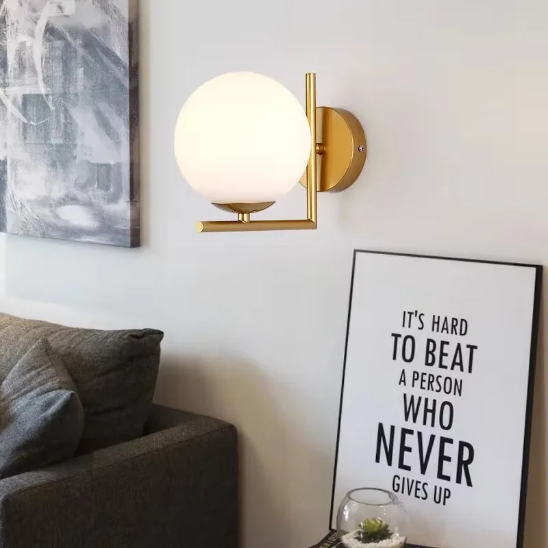 

Ball Shaped Wall Sconce Modern Glass Globe Shade for Interior of Bedroom Stairs Office Interior Glass Wall Lamp for Decor