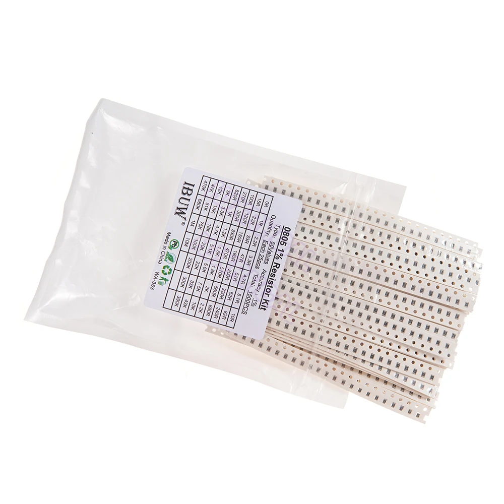 1500 Pcs SMD 0805 Resistors Assorted Set (60 Values x 25 Pcs) 0ohm - 10M Ohm 1/8 Watt 1% High Precision Film Chip Resistance Kit