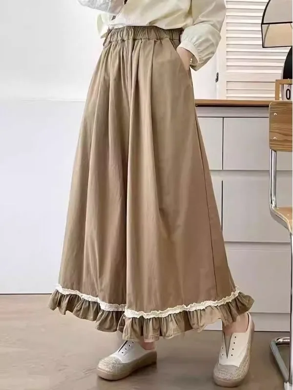 芸術的なプリーツワイドレッグパンツ レディース コットン 花柄プリント カジュアルパンツ ミッドハイウエスト エラスティック コットンリネン