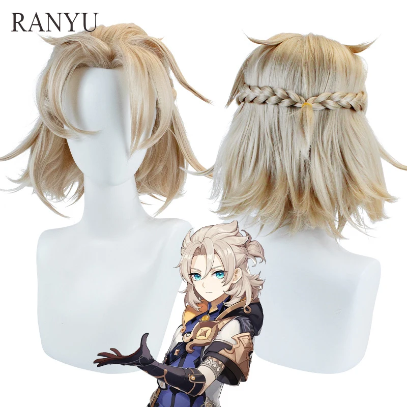 RANYU Genshin Impact Albedo Wig Game Anime Short Synthetic Straight Wavy Hair Heat Resistant Wig for Party