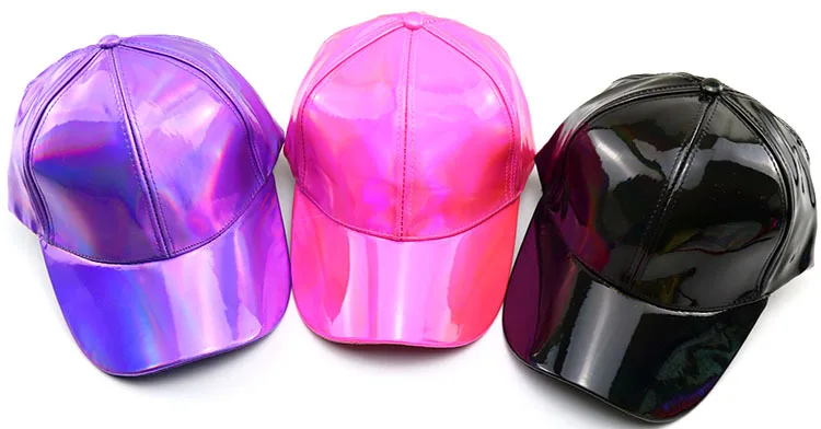 Damen Herren Kunstleder Baseballkappe Glitzer Metallic Holographisch Regenbogen Reflektierend Hip Hop Verstellbarer Strapback Schirmmütze – Detail 14