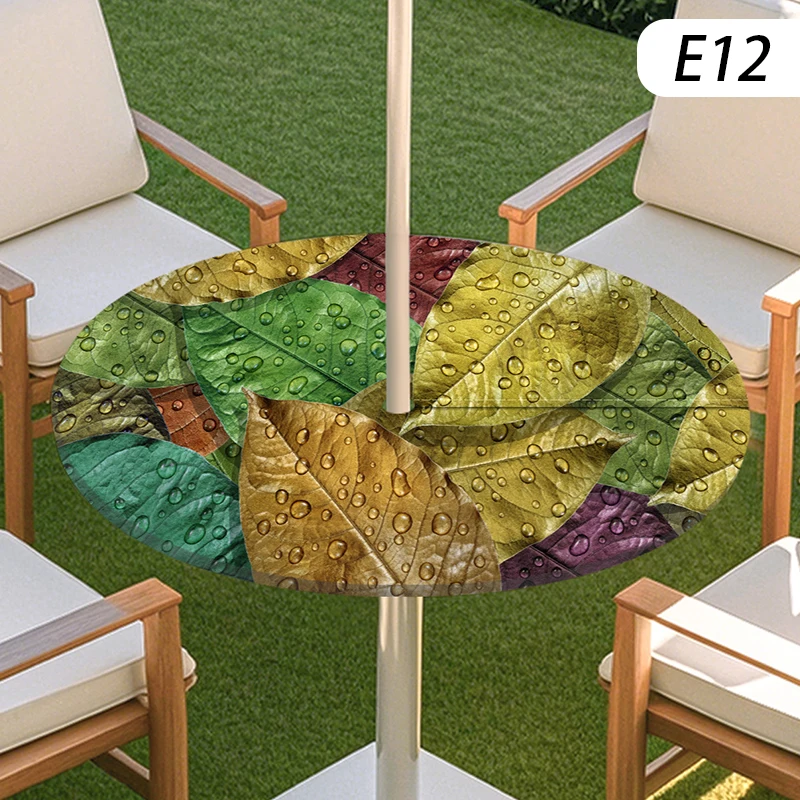 Image 5: Housse de table ronde pour parasol d'extérieur, nappe élastique ajustée, imperméable, pour pique-nique, camping, cour